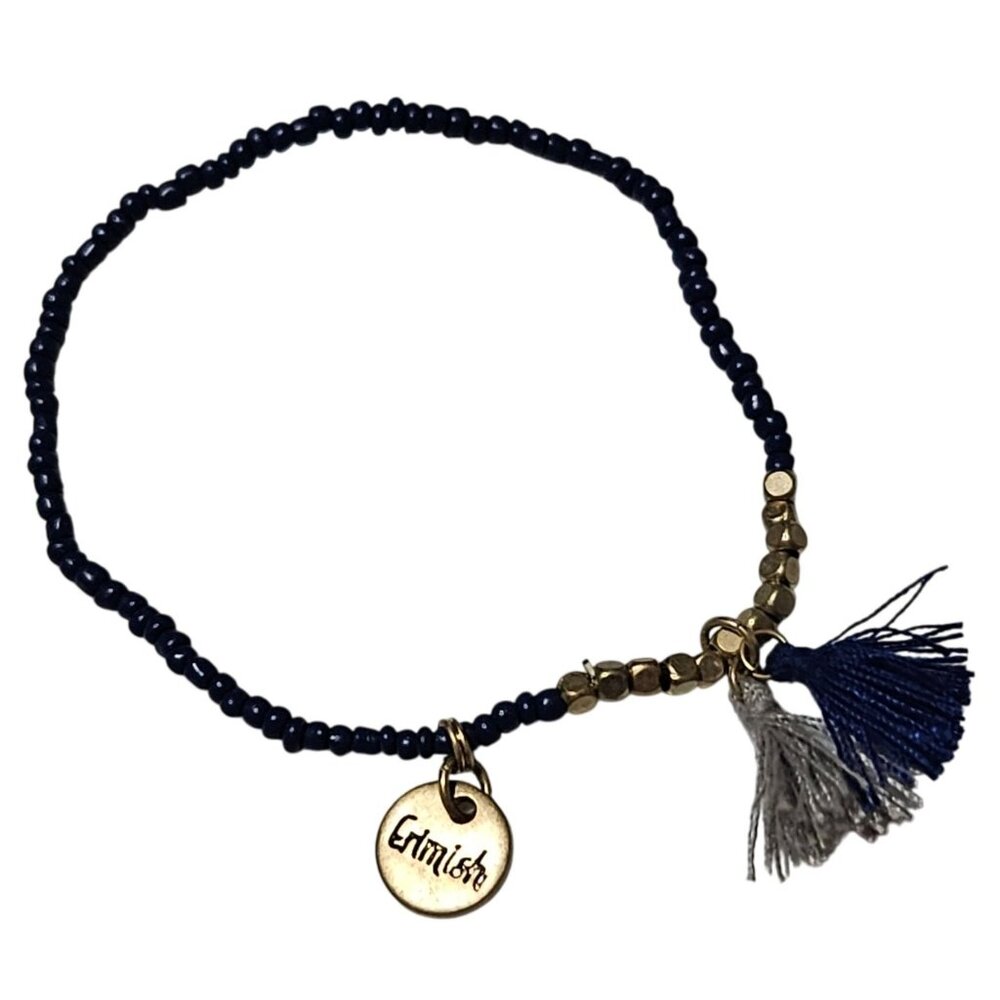 Erimish Blue Beaded Charm Bracelet Gold Tone Accents Tassels Fashion Jewelry